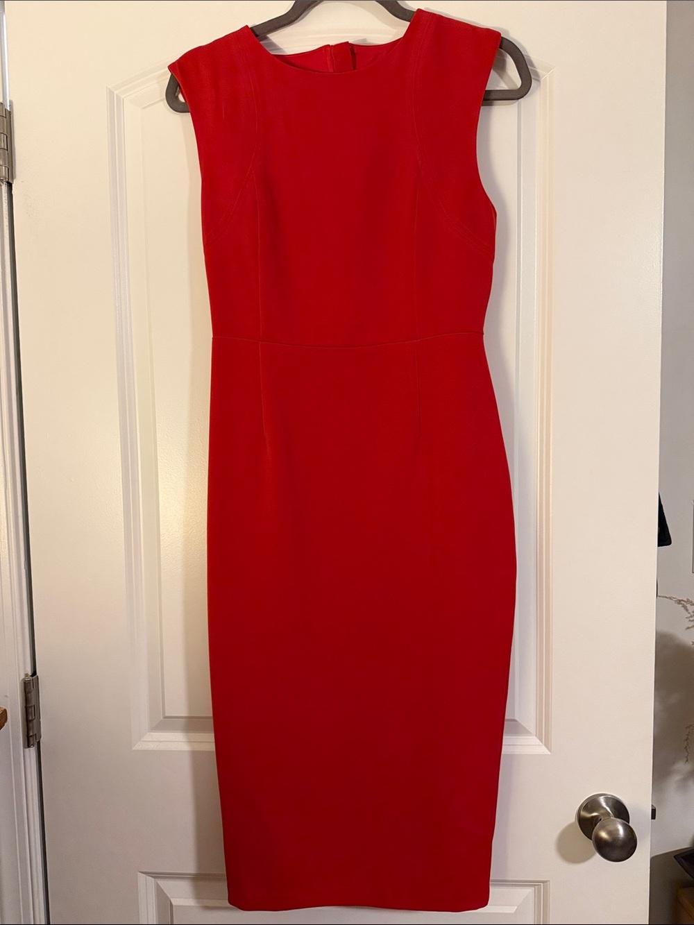 Express Red Sheath Dress - Classic Sleeveless Zip Back Midi Size 2
